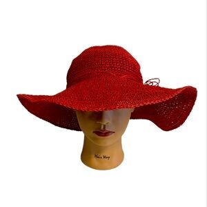 Red Straw Sun Hat with Tie Bow